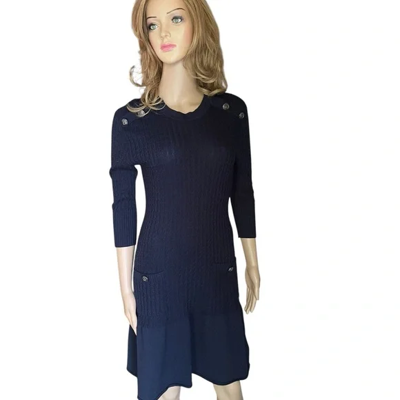 CHANEL Midnight Blue Knit Dress with Button Accents size 36(XS-S) - Picture 5 of 16